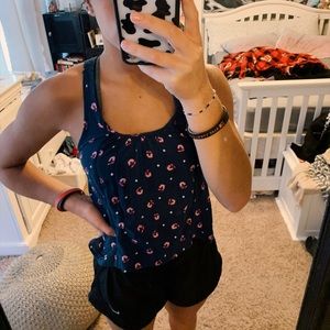 navy blue floral lace open back top